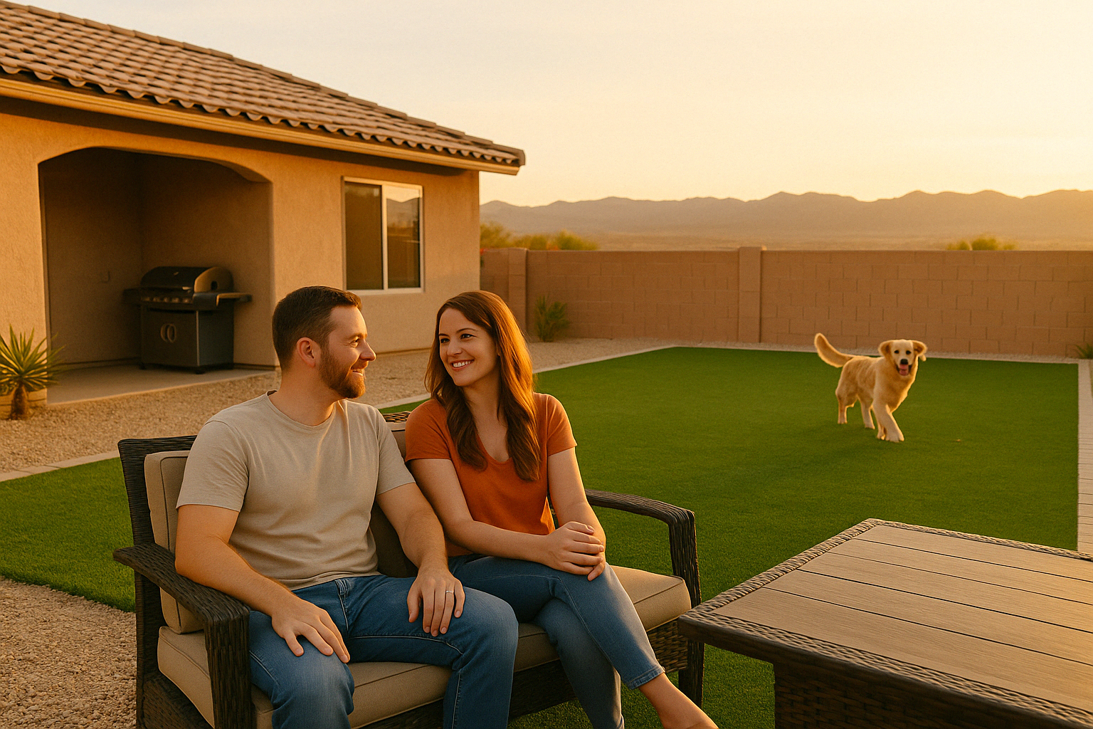 family enjoying yard in mohave valley dog poo free